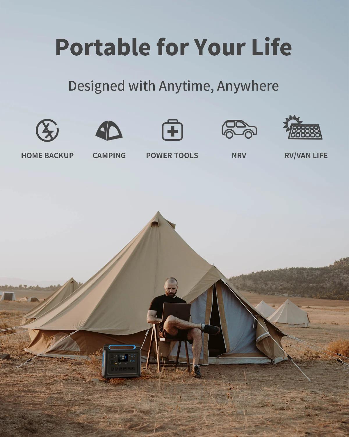 VDL-HS1500 Portable Power Station, Pure Sinewave AC Outlets, Powerful Power Bank for Home Use, Outdoor Camping RV, 1228Wh, 1500W