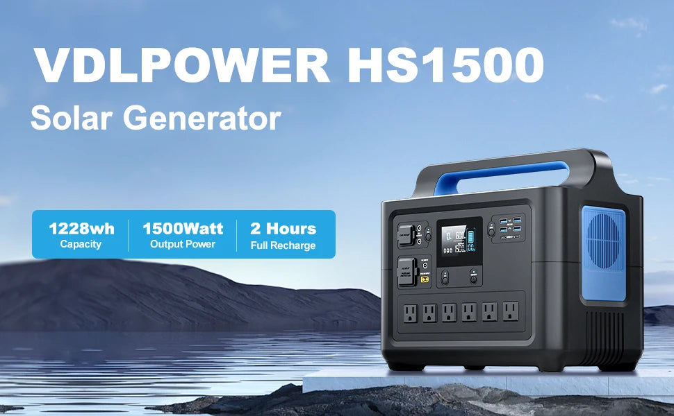 VDL-HS1500 Portable Power Station, Pure Sinewave AC Outlets, Powerful Power Bank for Home Use, Outdoor Camping RV, 1228Wh, 1500W