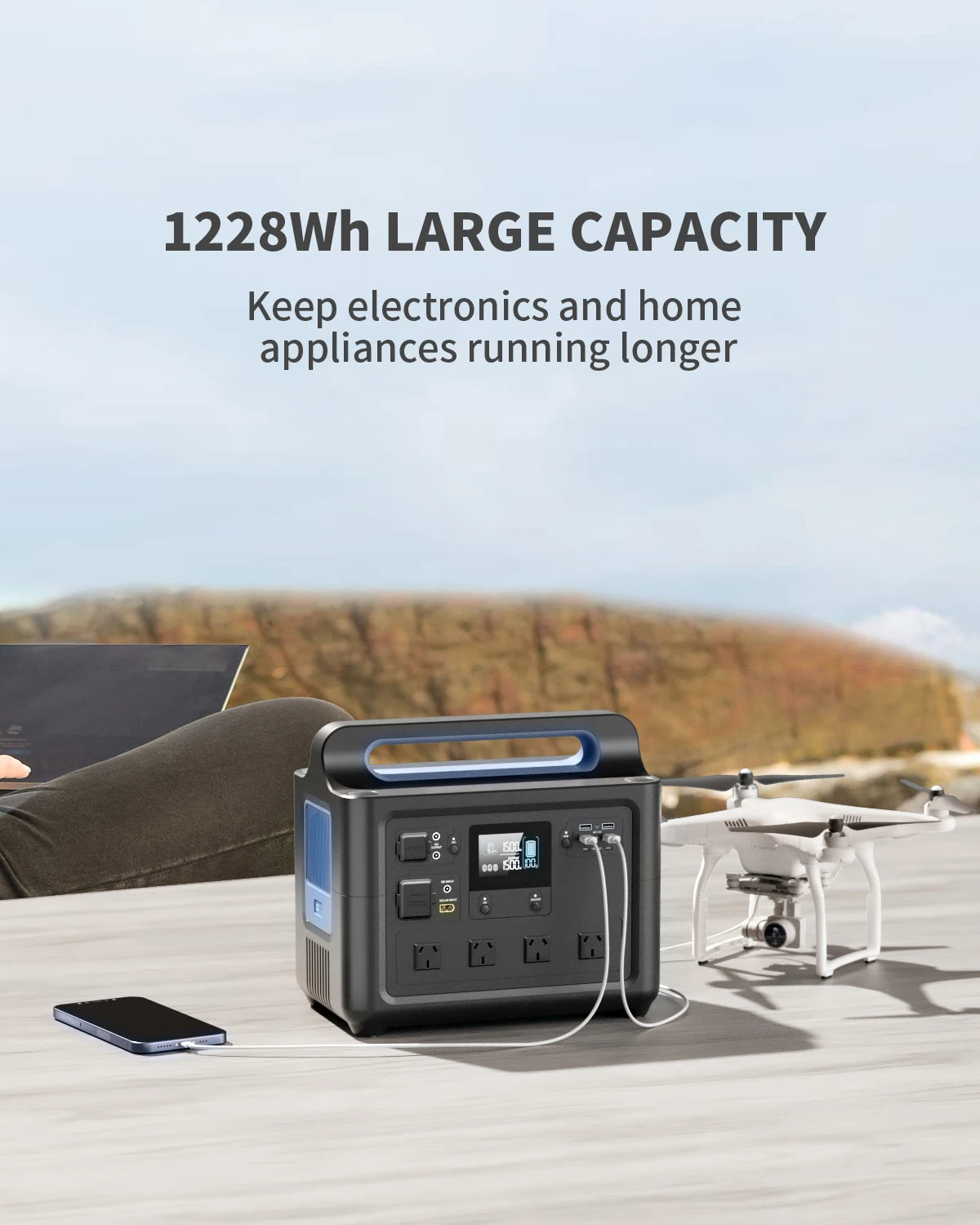 VDL-HS1500 Portable Power Station, Pure Sinewave AC Outlets, Powerful Power Bank for Home Use, Outdoor Camping RV, 1228Wh, 1500W
