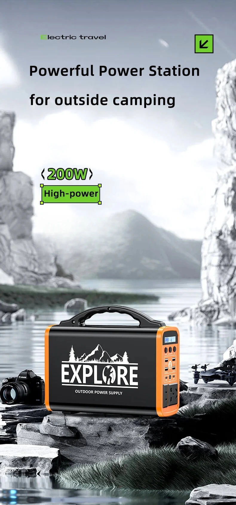 400W Portable Power Station 360WhSolar Generator 220V LiFePO4 battery Outdoor Emergency Mobile Power Bank AC/DC Home Camping
