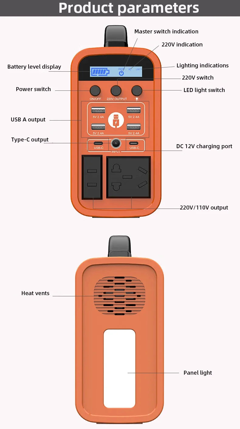 400W Portable Power Station 360WhSolar Generator 220V LiFePO4 battery Outdoor Emergency Mobile Power Bank AC/DC Home Camping